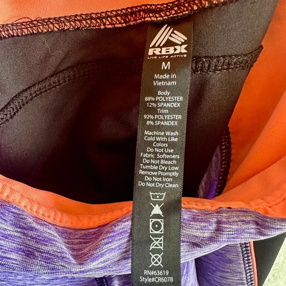 RBX Active Capri‎ Leggings Size M Purple Heathered Black Colorblock Mesh Pants